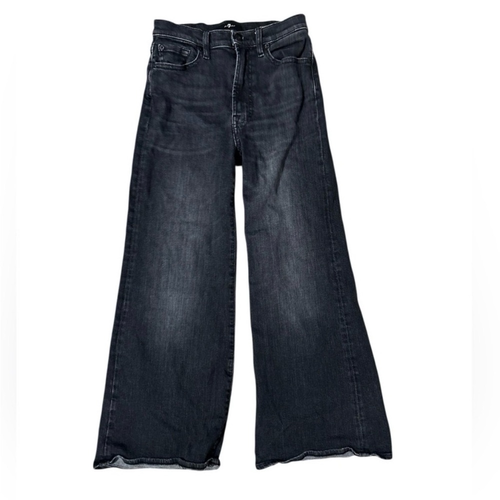 7 For All Mankind Black Wide-Leg Flare Jeans with Subtle Fade